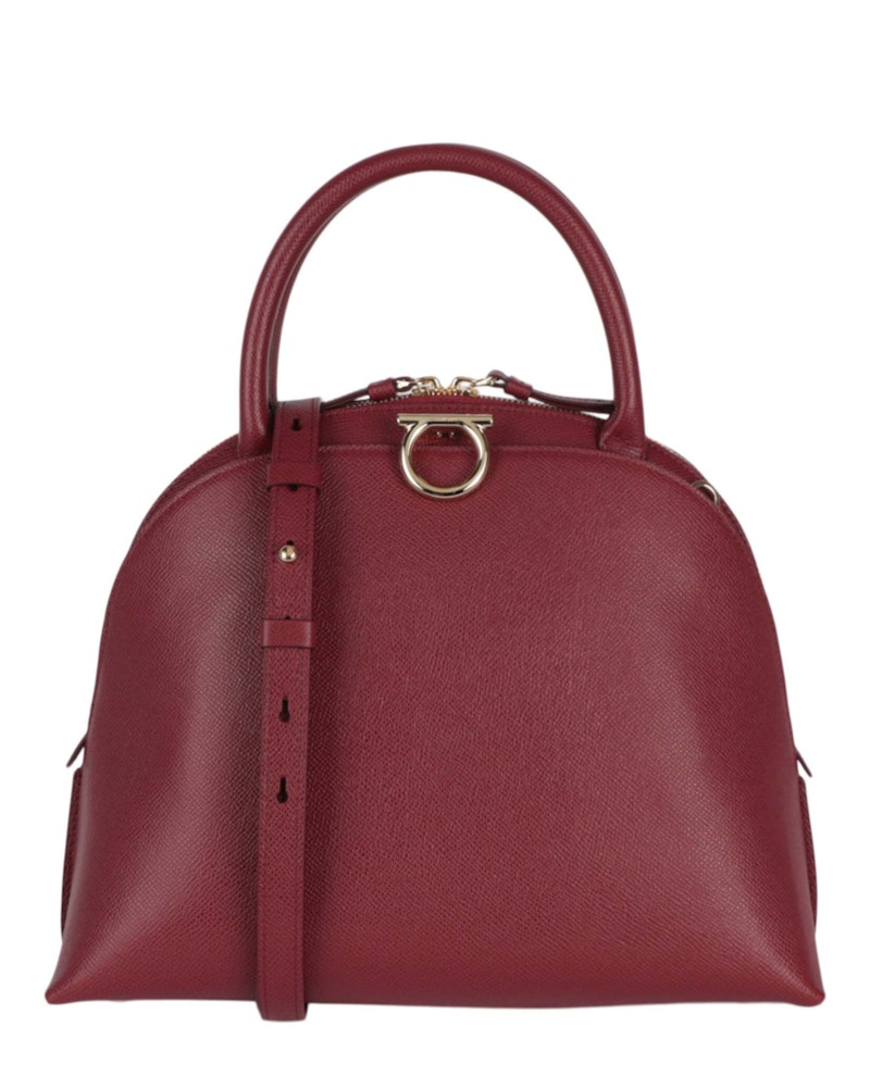 Pre-owned Ferragamo Women's Gancini Medium Top Handle In Burgundy