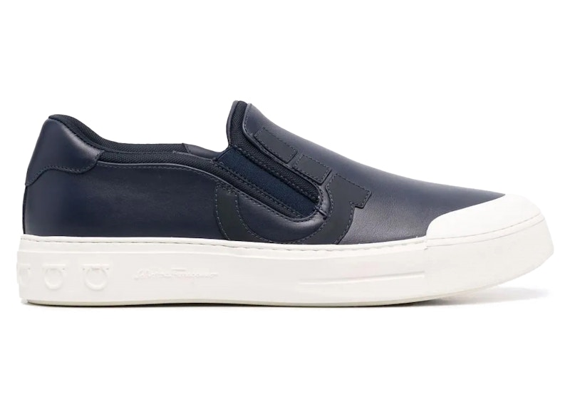 Pre-owned Ferragamo Men's  Gancini Slipon Sneakers In Blue