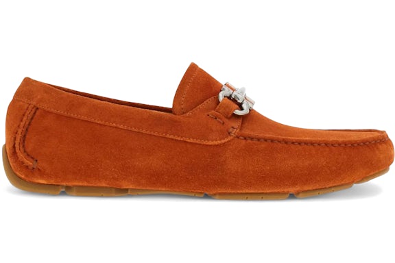 Ferragamo Gancini Suede Driving Shoes Orange