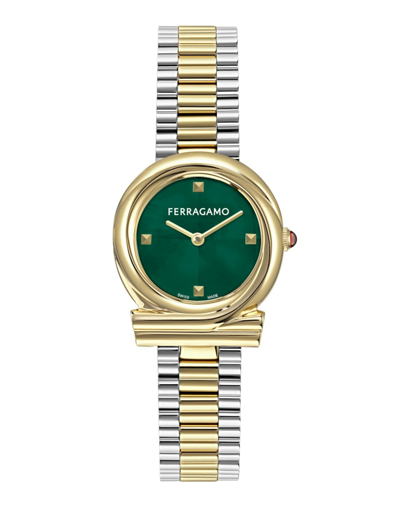 Ferragamo Gancini Twisted Bracelet Watch SFVB01425 Green Mother of Pearl