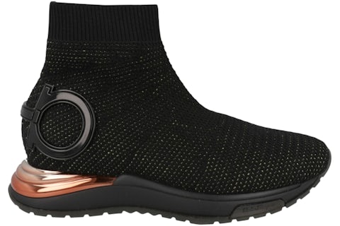 Ferragamo Gardena Ankle Sock Sneakers Black Gold (Women's
