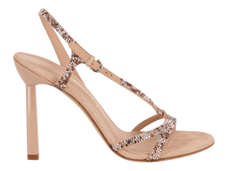 Pre-owned Ferragamo Jole X5 Crystal Embellished Heels (women's) Sneakers In Beige/khaki