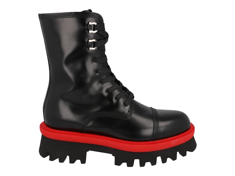 Pre-owned Ferragamo Kira Leather Combat Boots Red (women's) Sneakers In Black