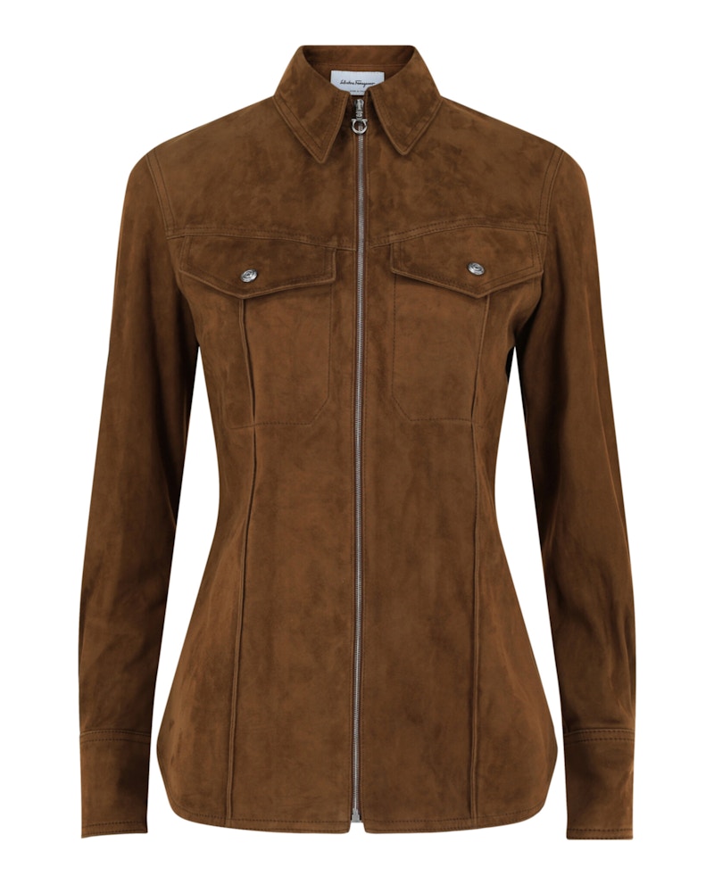 Pre-owned Ferragamo Women's  Lightweight Suede Jacket In Brown