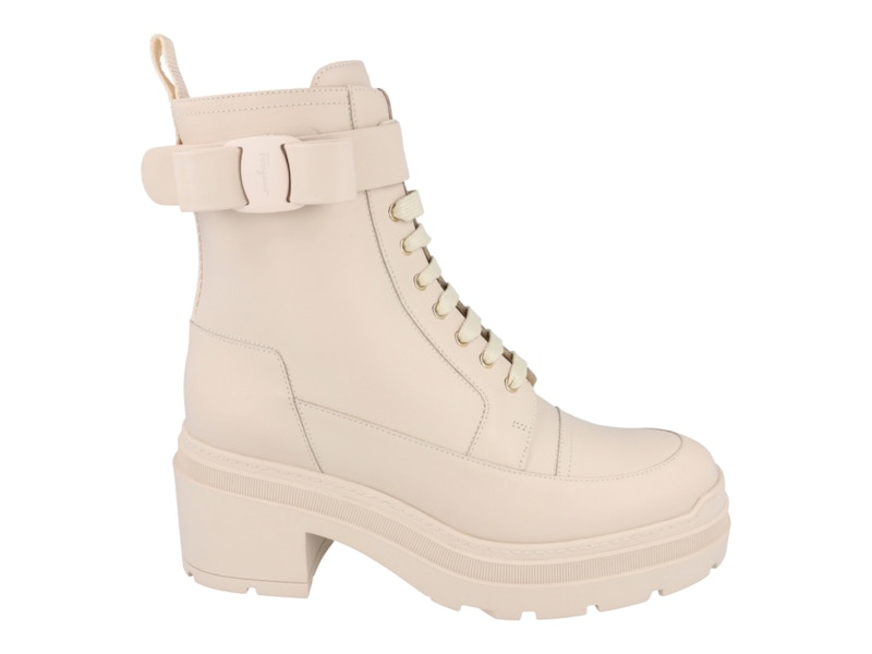 Pre-owned Ferragamo Lober Leather Ankle Boots (women's) Sneakers In White