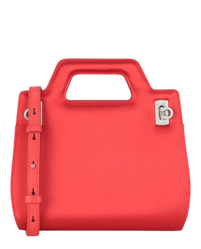 Borsa Ferragamo Mini Wanda in raso con manico superiore rossa