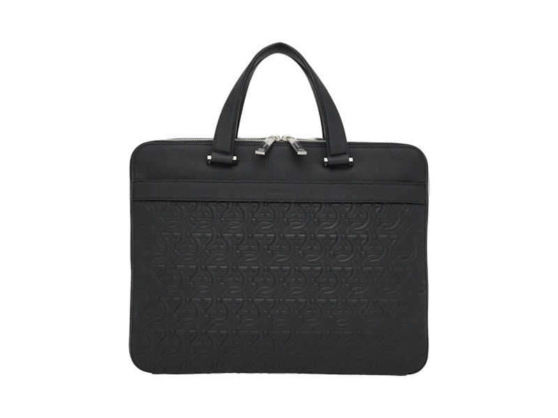 Ferragamo Monogram-Embossed Leather Briefcase Black