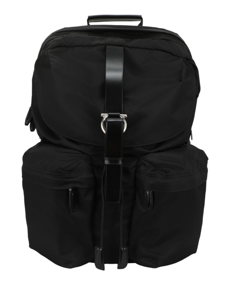 Ferragamo Nylon Gancini Technical Backpack Black