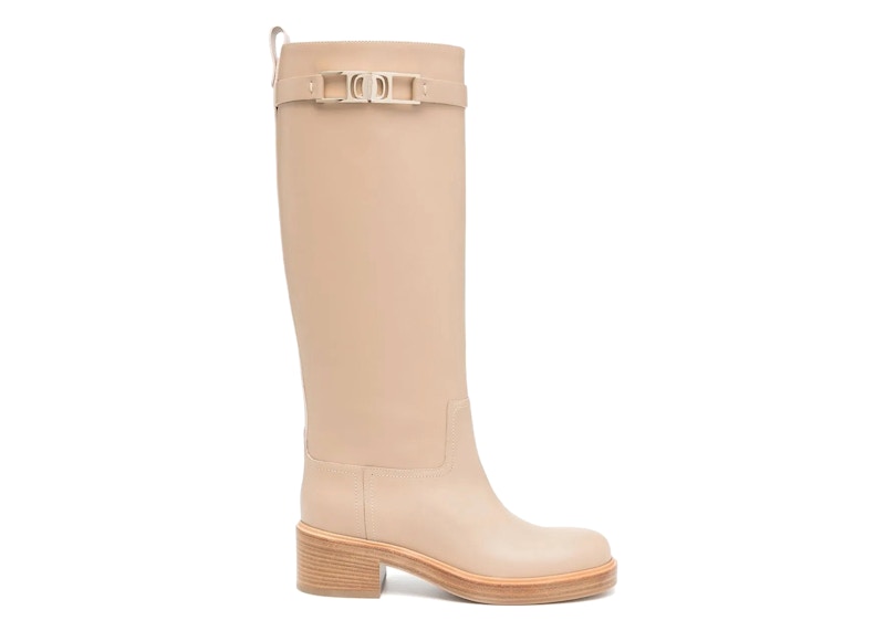 Ferragamo Ornament Square Gancini Boots Beige Khaki (Women's