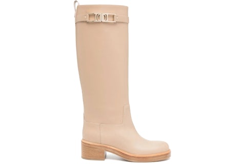 Ferragamo Ornament Square Gancini Boots Beige Khaki (Women's