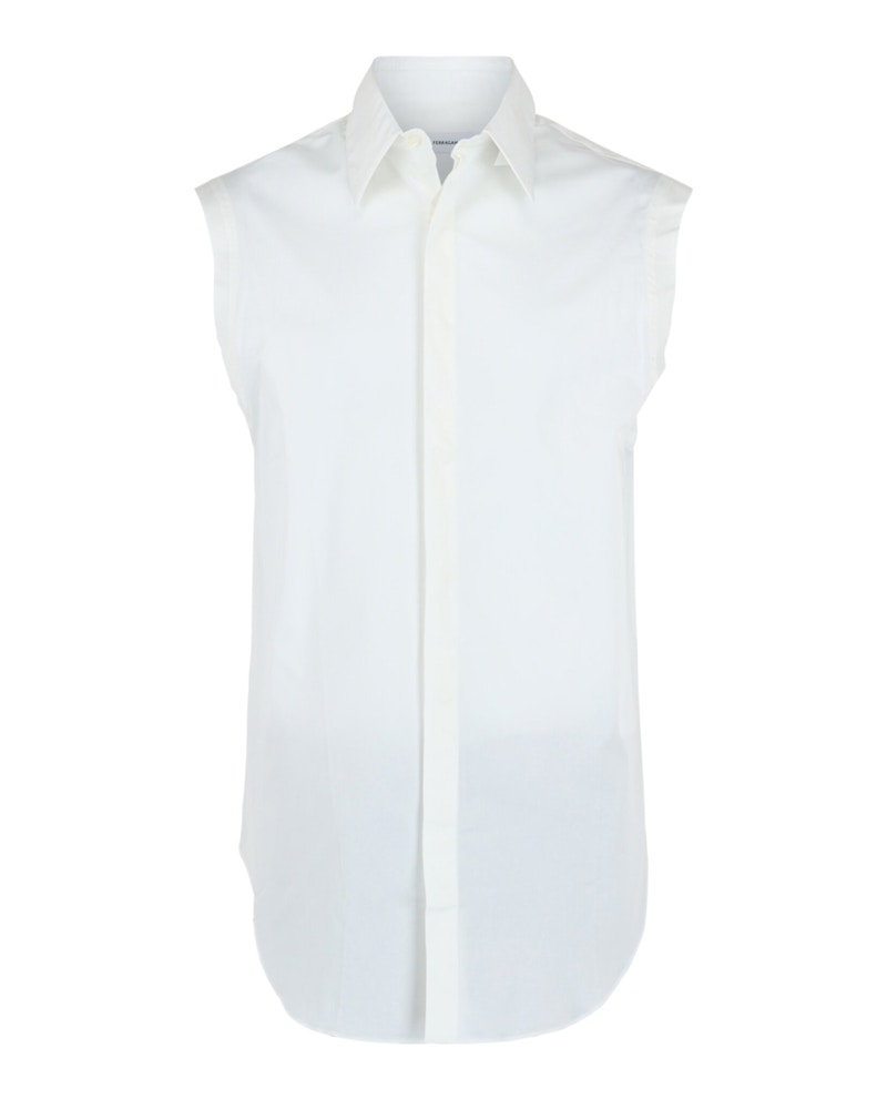 Pre-owned Ferragamo Men's Raw Cut Sleeveless Tuxedo Shirt In White