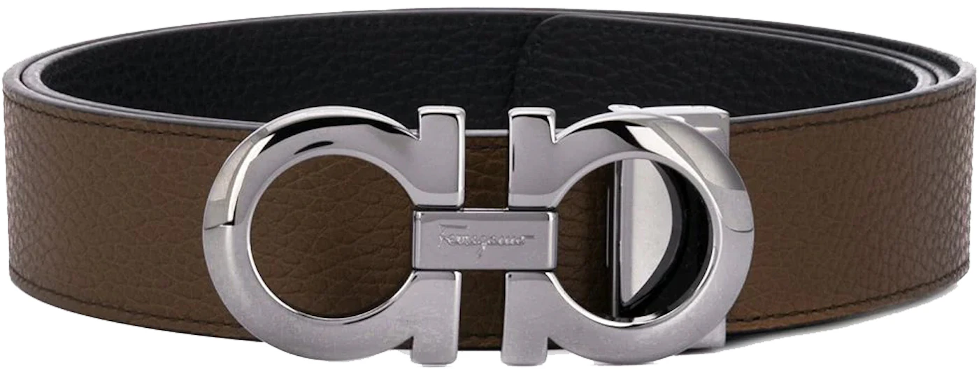 Ferragamo Reversible And Adjustable Gancini Belt 705614 Brown/Gunmetal ...