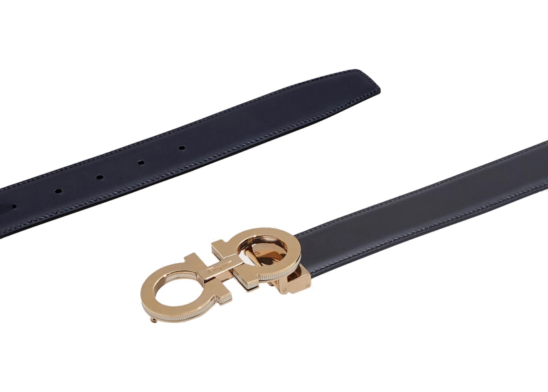 Ferragamo Reversible And Adjustable Gancini Belt Black/Blue Marine