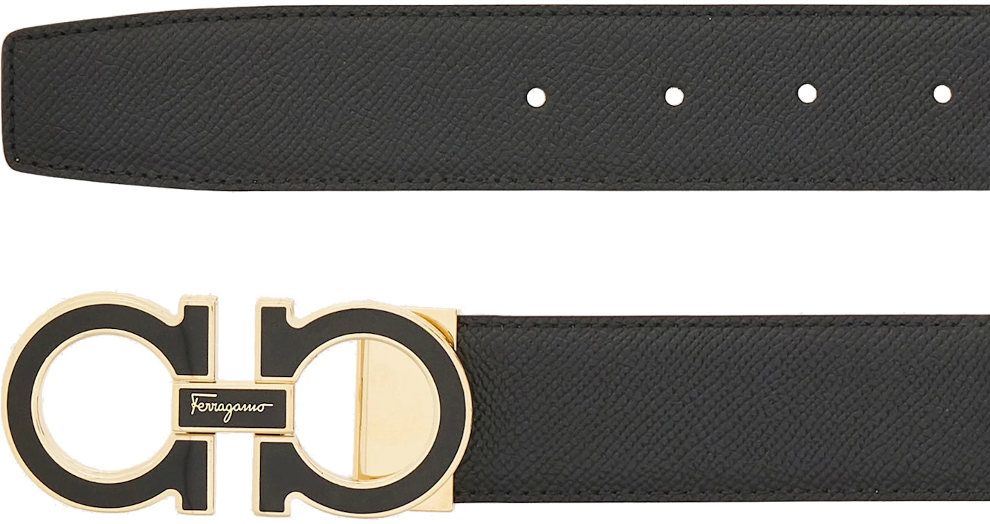 Ferragamo Reversible And Adjustable Gancini Belt Black/Gold in Calfskin ...
