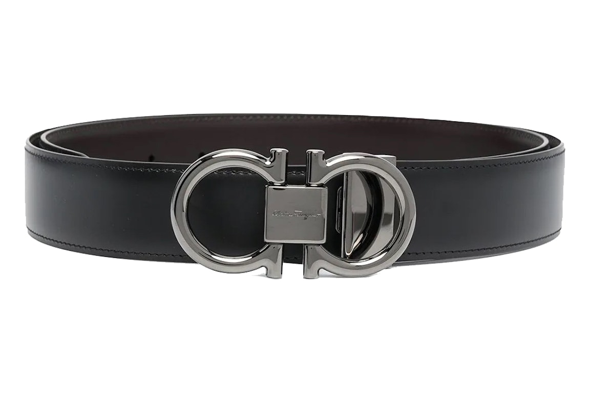 Pre-owned Ferragamo Reversible And Adjustable Gancini Belt Black/silver