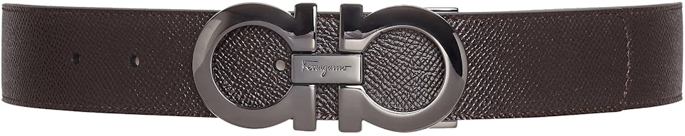 Ferragamo Reversible and Adjustable Gancini Belt Black/Rhinoceros Grey