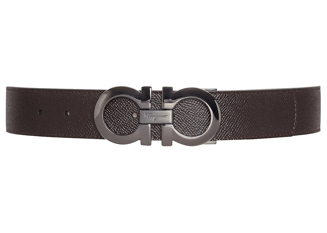 Pre-owned Ferragamo Reversible And Adjustable Gancini Belt Black/testa Di Moro