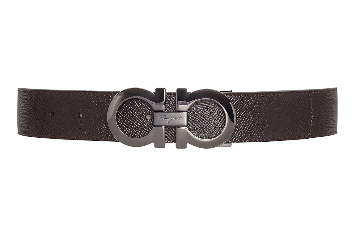Pre-owned Ferragamo Reversible And Adjustable Gancini Belt Black/testa Di Moro
