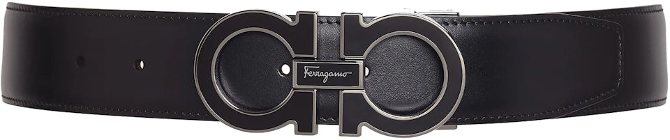 Ferragamo Reversible and Adjustable Gancini Belt Black/Titanium
