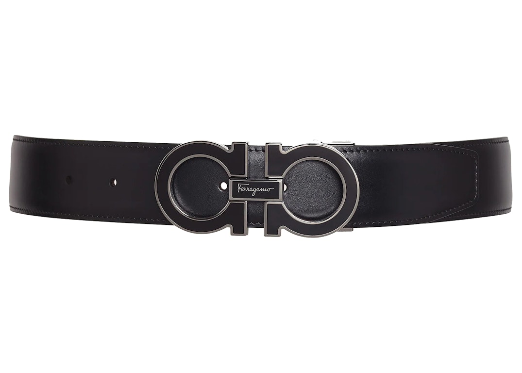 Pre-owned Ferragamo Reversible And Adjustable Gancini Belt Black/titanium