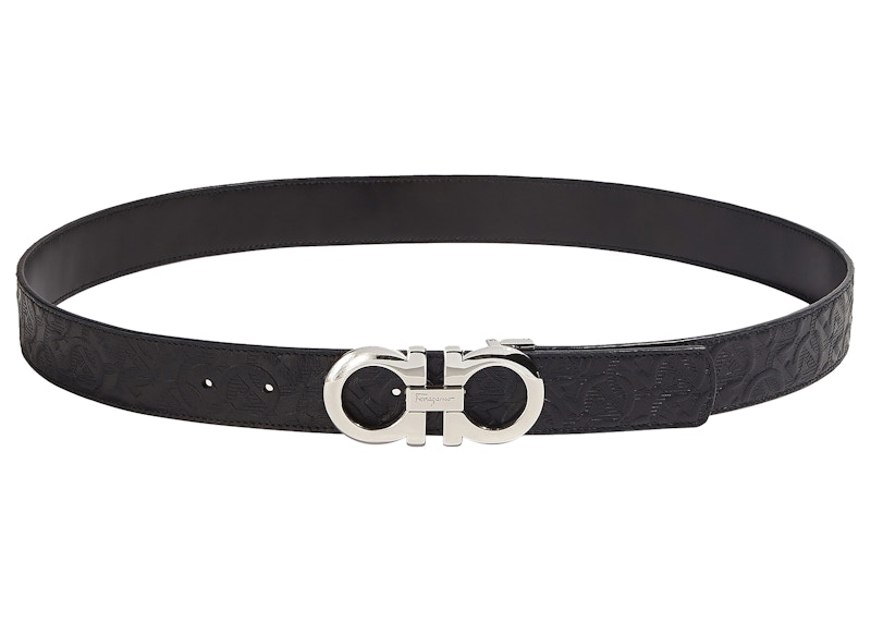 Pre-owned Ferragamo Reversible And Adjustable Gancini Belt Embossed In Black