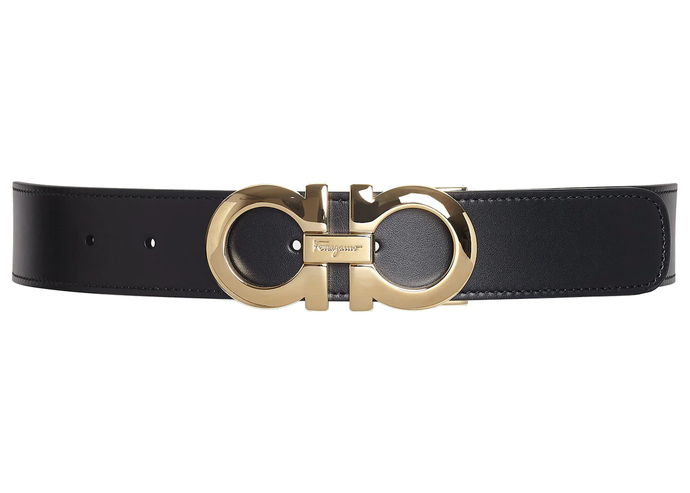 Ferragamo Reversible And Adjustable Gancini Belt 675542 586940 Black/Dark  Brown in Calfskin Leather with Gold-tone - US