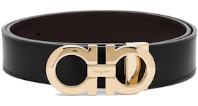 Ferragamo Reversible And Adjustable Gancini Belt Polished Black/Gold