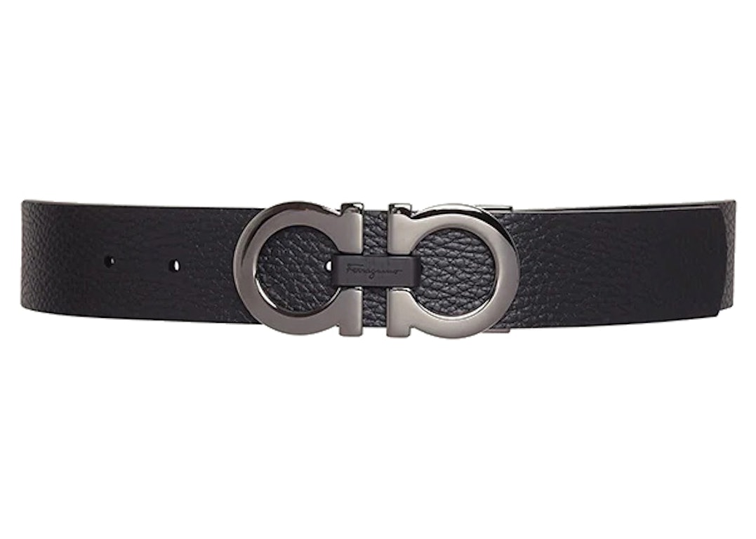 Pre-owned Ferragamo Reversible And Adjustable Gancini Belt Textured Black/hickory