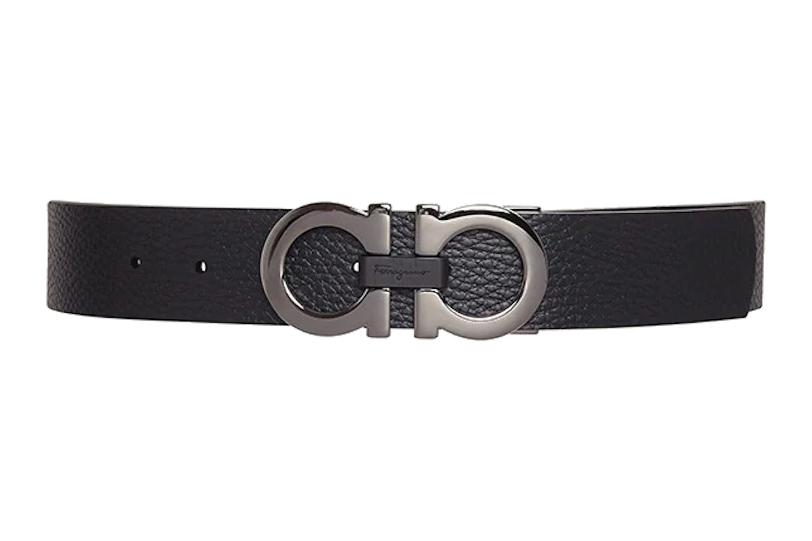 Pre-owned Ferragamo Reversible And Adjustable Gancini Belt Textured Black/hickory