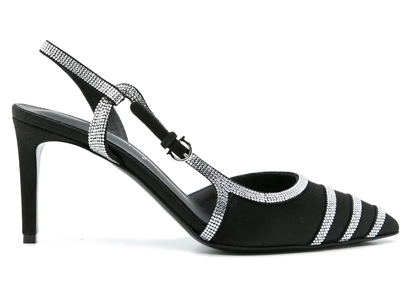 Ferragamo Rhinestone Sling-Back Pumps Black (Women's