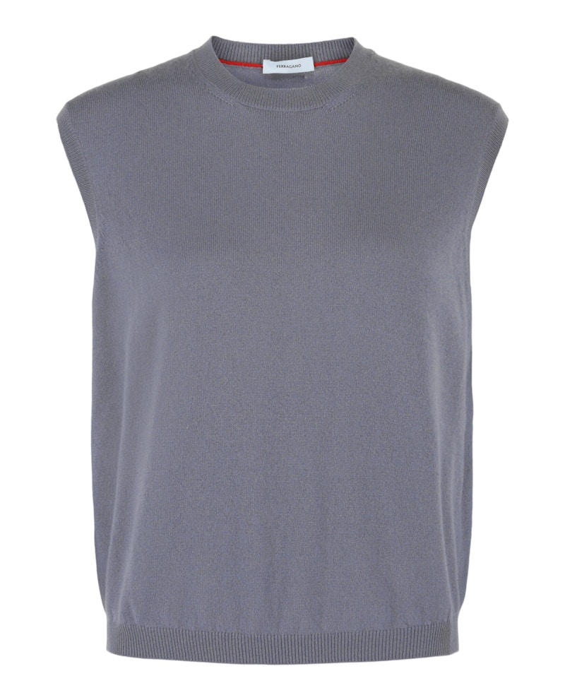 Ferragamo Ribbed Cashmere Knit Vest Dark Grey