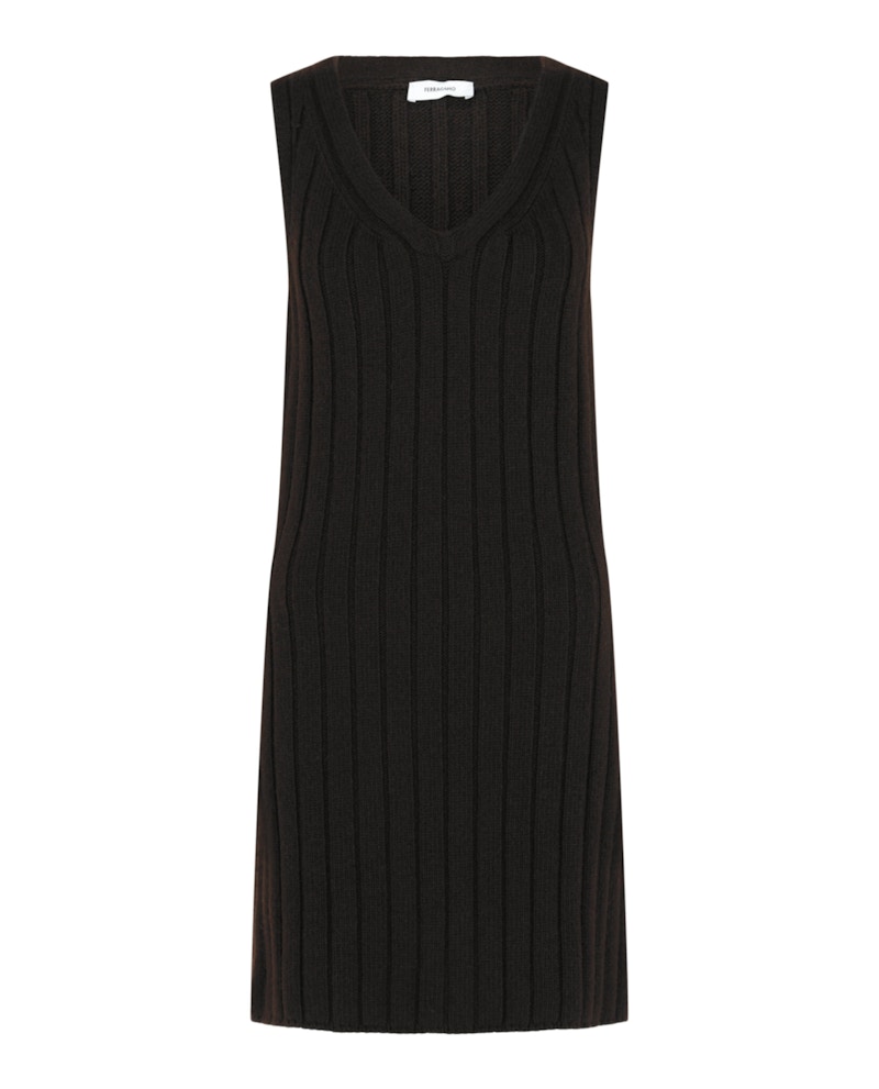 Ferragamo Ribbed Knit Dress Medium Brown