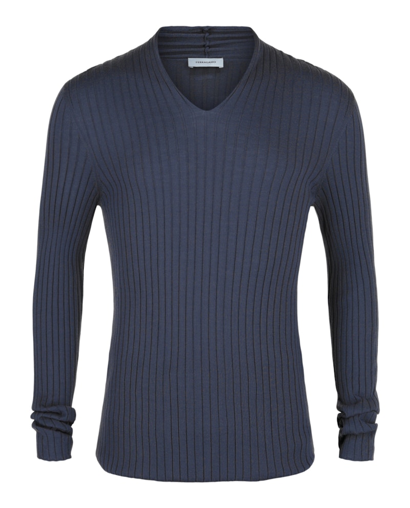 Ferragamo Ribbed Knit Long-Sleeve Top Grey