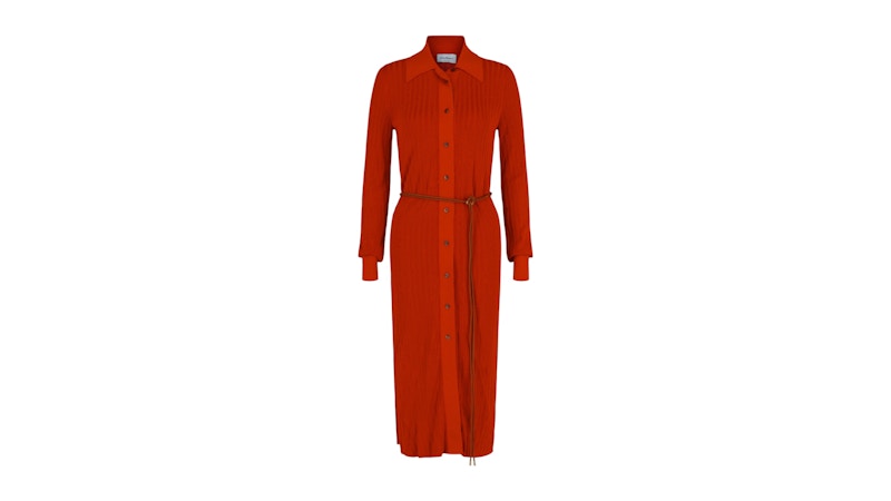 Pre-owned Ferragamo Women's  Ribbed Knit Midi Dress In Orange