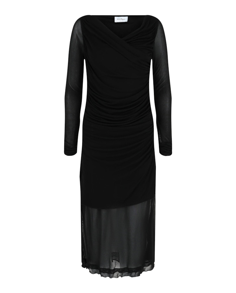 Ferragamo Ruched Long Sleeve Mini Dress Black