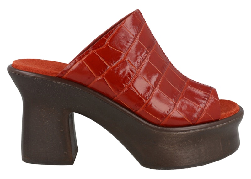 Ferragamo Samanta Croc-Embossed Platform Mules Rust (Women's)