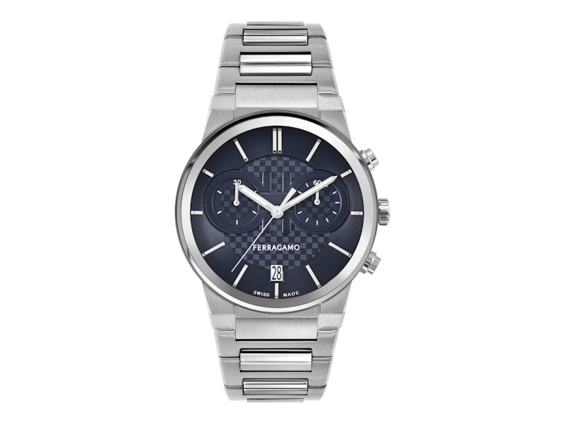 Pre-owned Ferragamo Men's Sapphire Chrono Sfme01123 Watch In Stainless Steel In Silver
