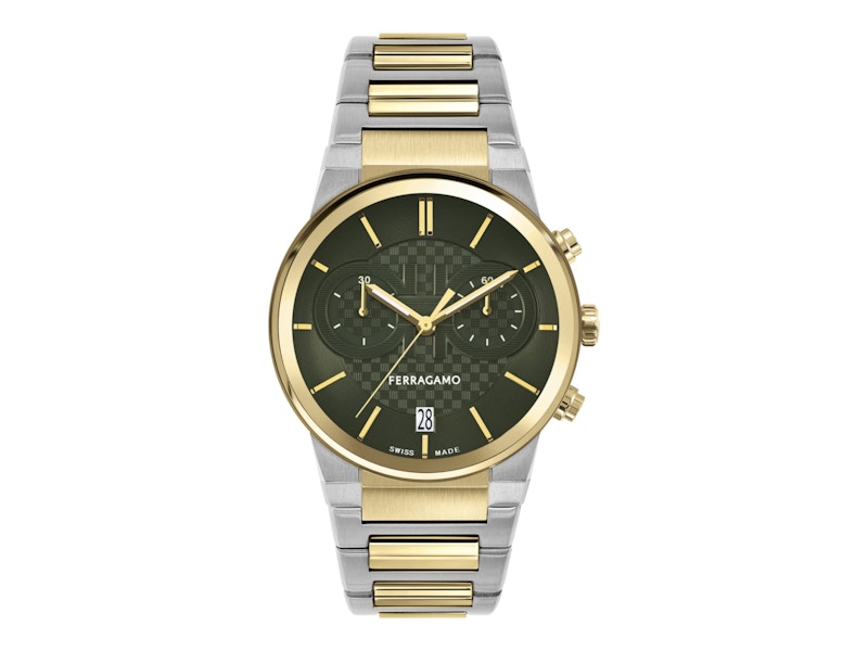 Pre-owned Ferragamo Men's Sapphire Chrono Sfme01223 Watch In Stainless Steel In Silver
