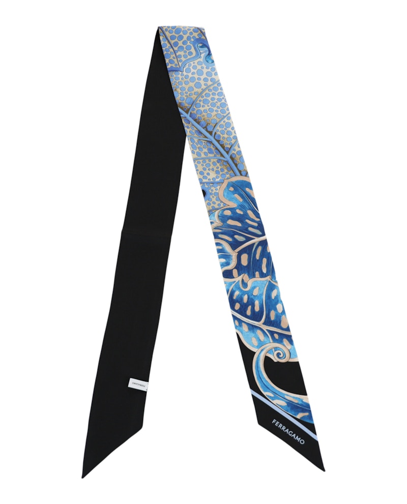 Ferragamo Silk Printed Scarf Blue