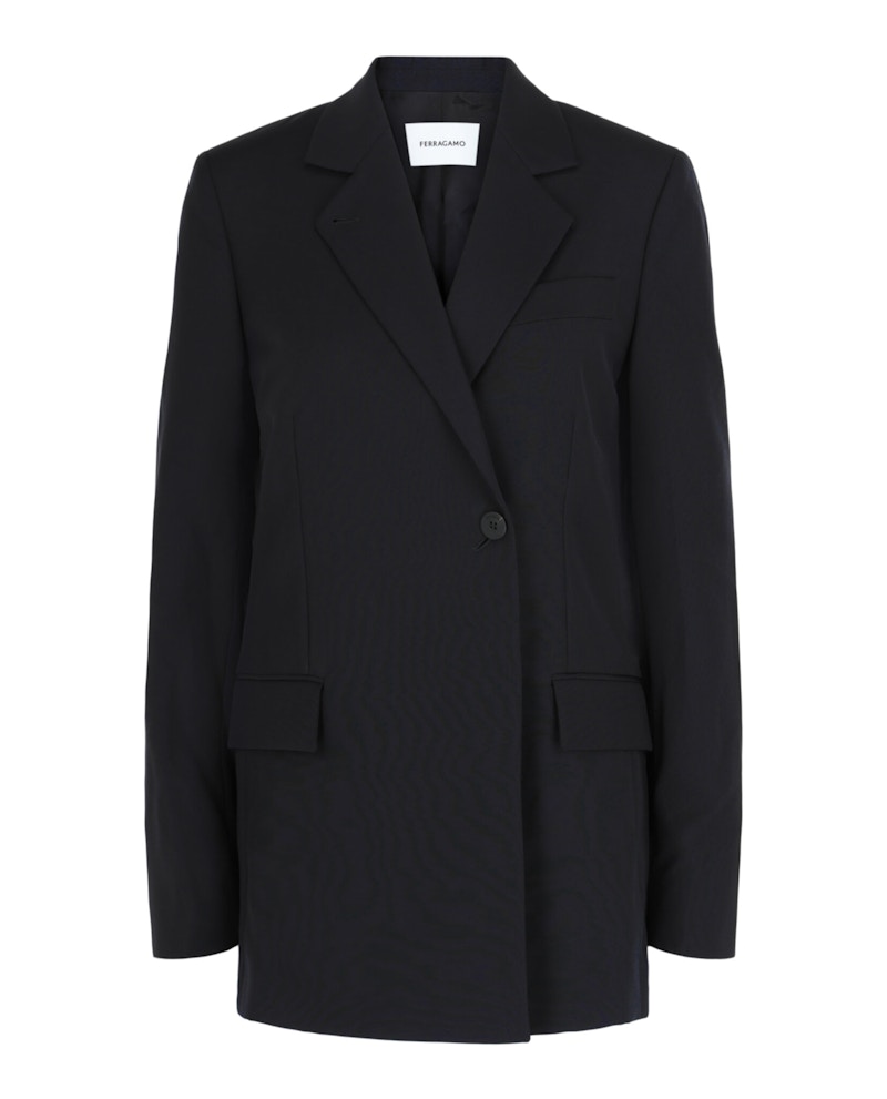 Ferragamo Single-Breasted Wool Blazer Blue