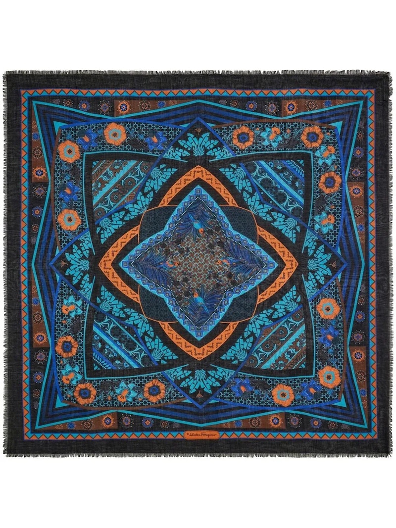 Pre-owned Ferragamo Women's Sl Nirvana Scarf In Black/turquoise