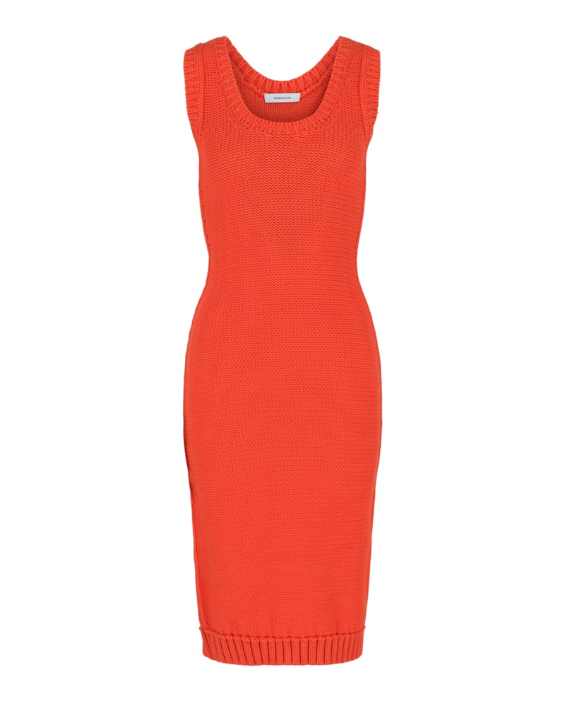 Vestido a media pierna sin mangas Ferragamo, acanalado, rojo