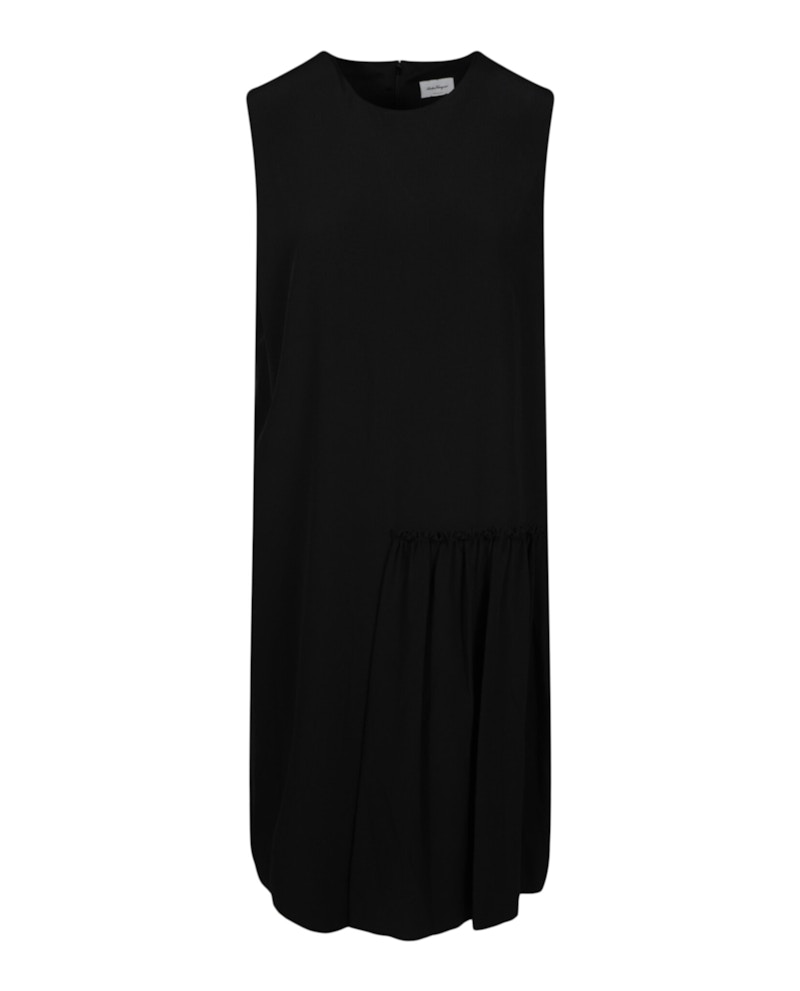 Women's Ferragamo Sleeveless Pleated Silk Dress in Black