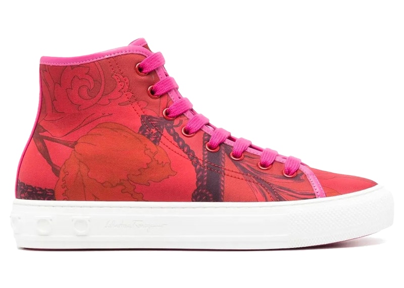 Pre-owned Ferragamo Sneaker Scarf Print (women's) Sneakers In Red