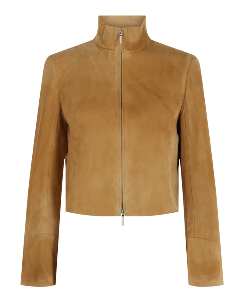 Pre-owned Ferragamo Women's  Suede Cropped Jacket In Nude In Brown