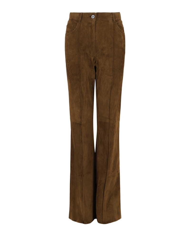 Pre-owned Ferragamo Women's  Suede Flared Pants In Brown