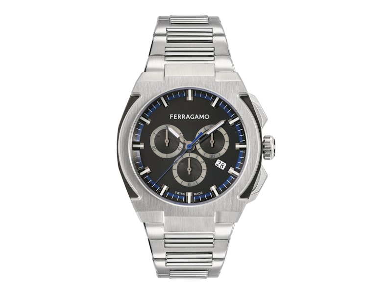 Pre-owned Ferragamo Men's Supreme Chrono Sfk200223 Watch In Stainless Steel In Silver