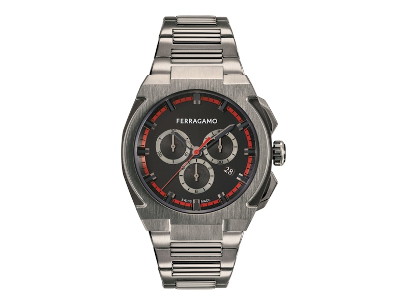 Pre-owned Ferragamo Men's Supreme Chrono Sfk200423 Watch In Stainless Steel In Silver