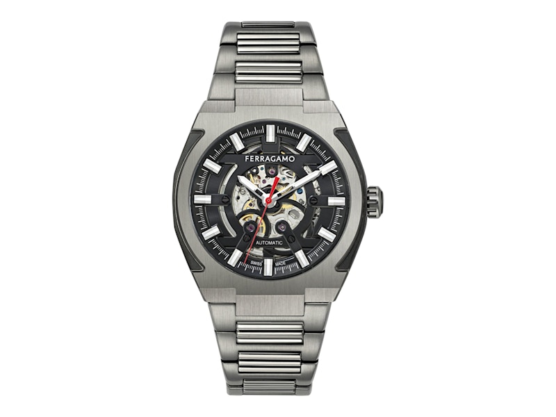 Pre-owned Ferragamo Men's Supreme Skeleton Automatic Sfta00224 Watch In Stainless Steel In Silver