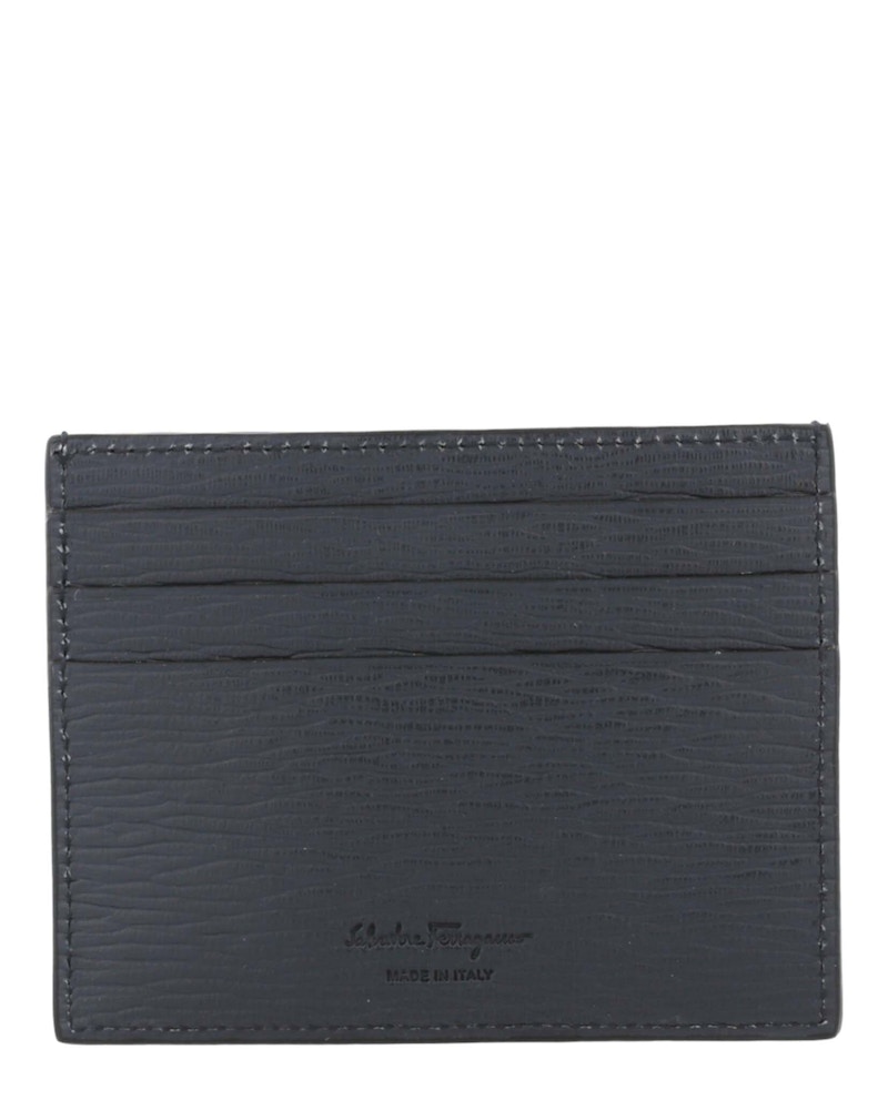 Ferragamo Textured Gancini Card Holder Dark Blue